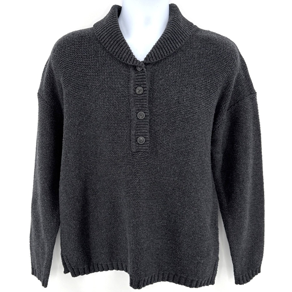 Carbon2Cobalt Henley Sweater Men's XL Charcoal Gray Merino Blend Preppy